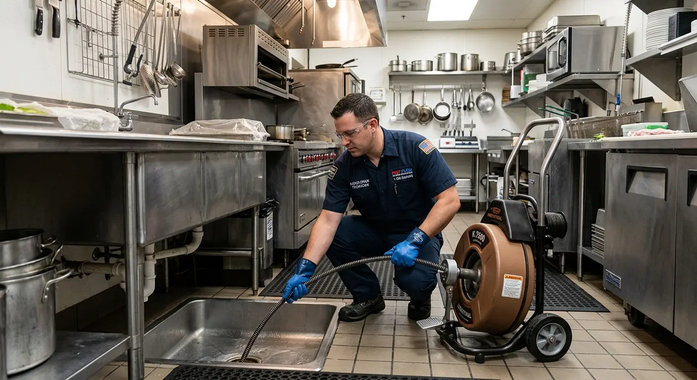 Commercial drain cleaning service in a restaurant kitchen in Pittston